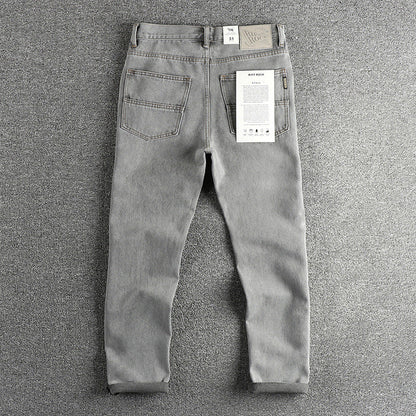 Retro Washed Distressed Cement Gray Jeans For Men