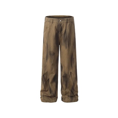 Loose Street Pleated Dirty Dyed Cargo Jeans