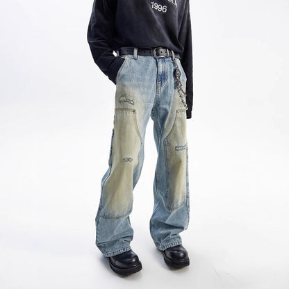 American Style Washed-out Vintage Straight Casual Loose Jeans