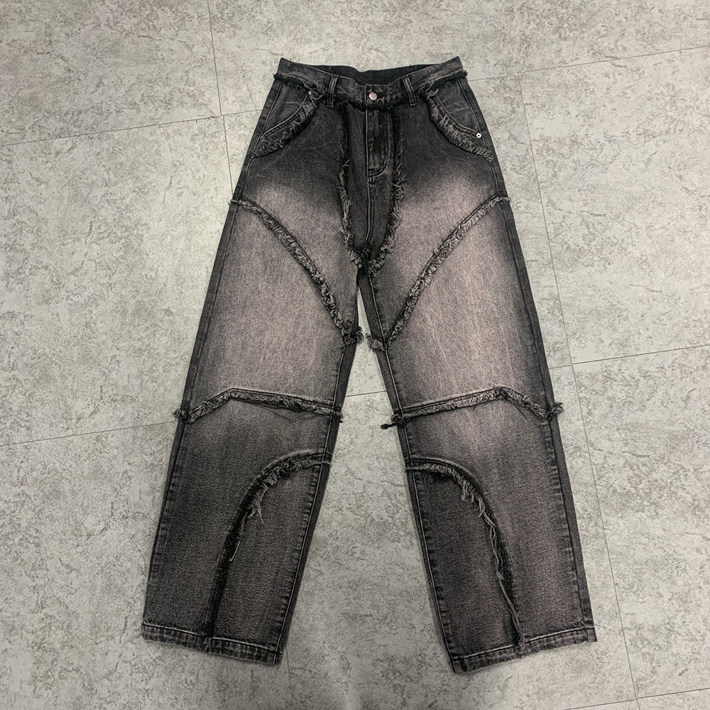 Street Fashion Vintage Jeans Raw Edges Design
