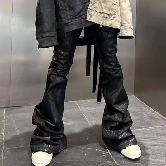 Men's Women's Coated Stretch Flared Jeans