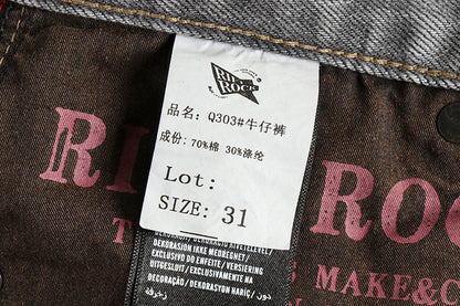 Retro Washed Distressed Cement Gray Jeans For Men