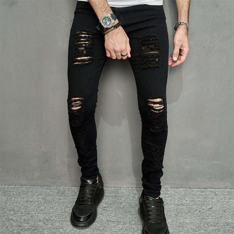 Men's Leisure Ripped Denim Feet Personality Trendy Jeans