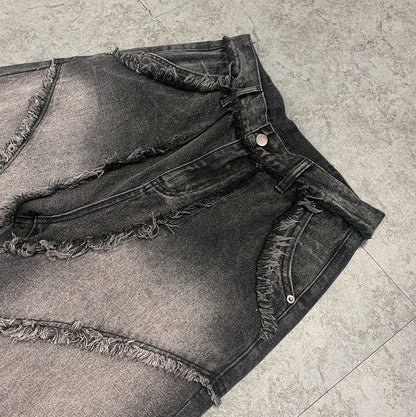 Street Fashion Vintage Jeans Raw Edges Design