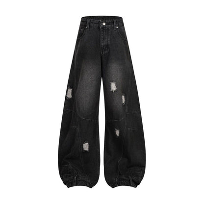 Retro Washed Ripped Deconstruction Stitching Design Straight Jeans