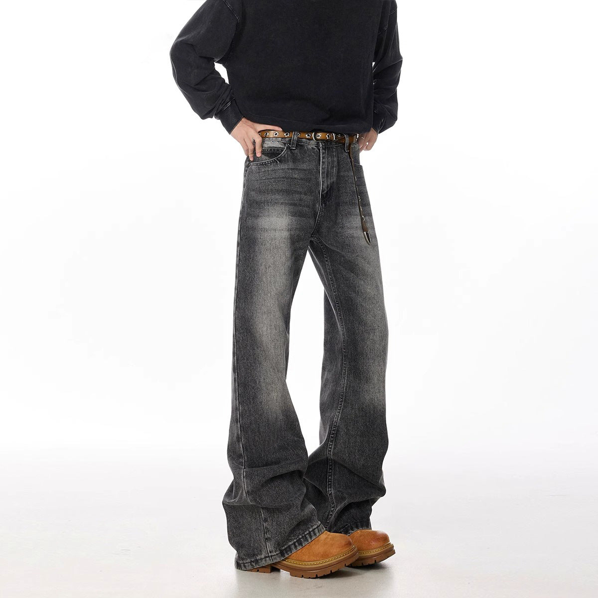 Retro Straight Leisure Washed-out Smoky Gray Jeans