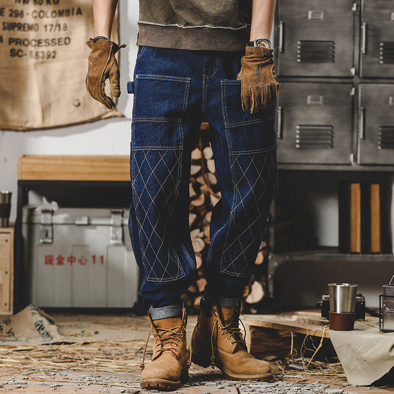 Retro Workwear Jeans Men's Autumn Loose Bright Line