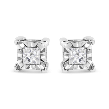 .925 Sterling Silver 1/2 Cttw Miracle Set Princess-cut Diamond Solitaire Stud Earrings (I-J Color, SI1-SI2 Clarity)