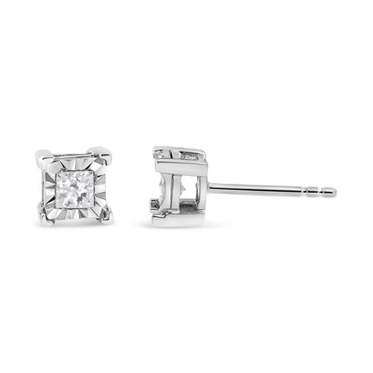 .925 Sterling Silver 1/2 Cttw Miracle Set Princess-cut Diamond Solitaire Stud Earrings (H-I Color, I1-I2 Clarity)