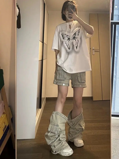 American New Detachable Design Sense Tooling Jeans Female Y2K Fashion Gothic Retro High Street Straight Small Vibe Waisted Pants