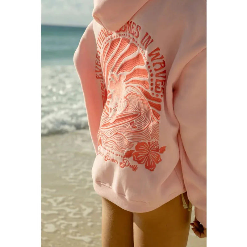 Embroidered Long Sleeve Hoodie with Kangaroo Pocket Pullover