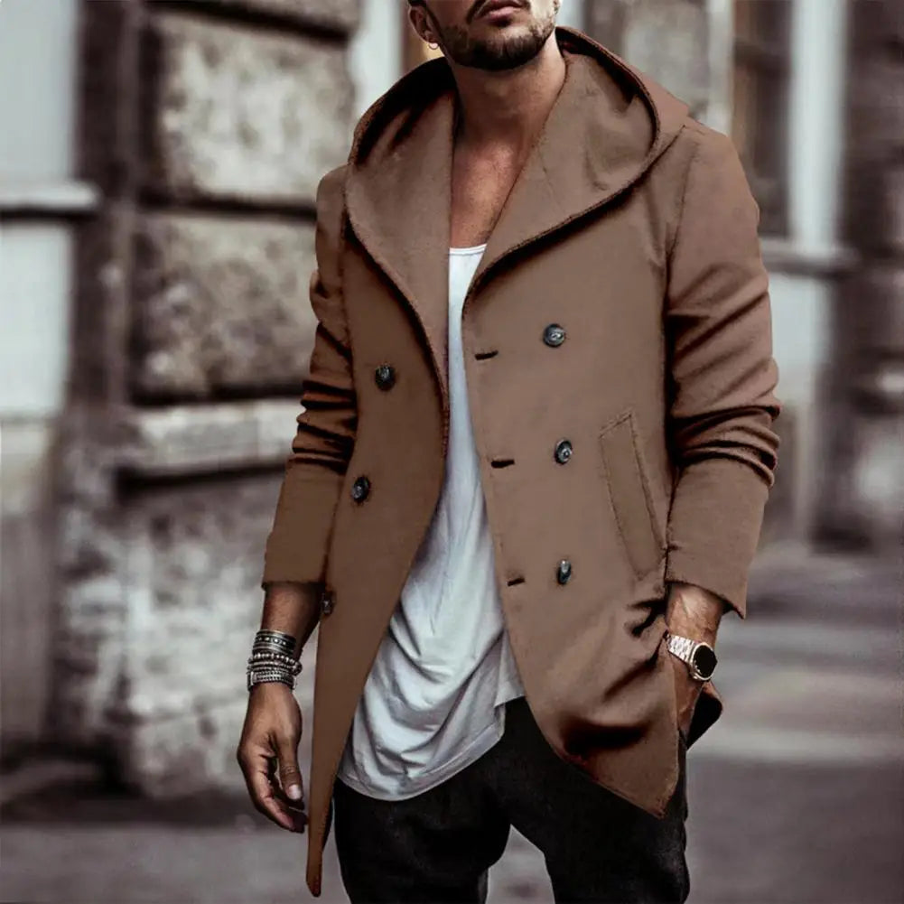 Men’s Double-Breasted Hooded Windbreaker Jacket
