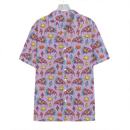 3D Print Pepperoni Pizza Graphic Aloha Shirts For Men Short Sleeve Oversized Beach Hawaii Shirts Mens Button Up Tee Shirt Tops