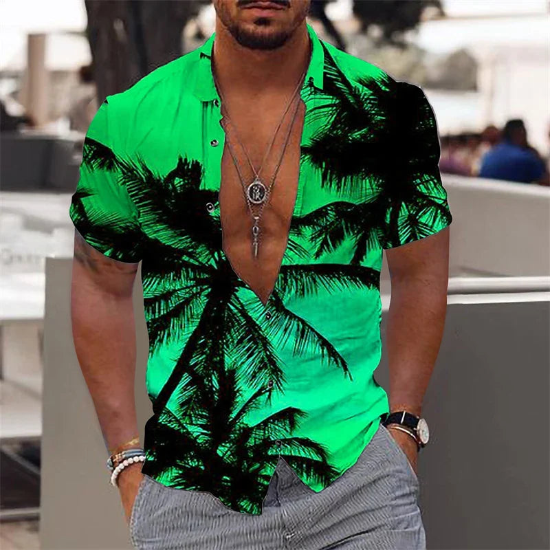 Casual Coconut Tree Graphic Hawaiian Shirts Summer Fashion Short Sleeve 3D Printed Beach Shirt Loose Vacation Mens Clothing New