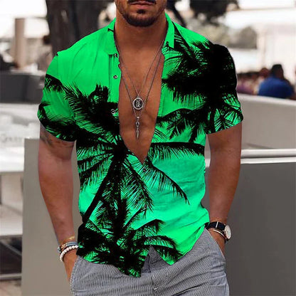 Casual Coconut Tree Graphic Hawaiian Shirts Summer Fashion Short Sleeve 3D Printed Beach Shirt Loose Vacation Mens Clothing New
