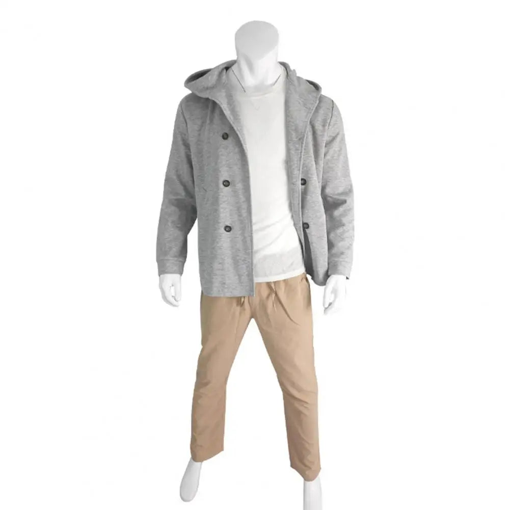 Men’s Double-Breasted Hooded Windbreaker Jacket