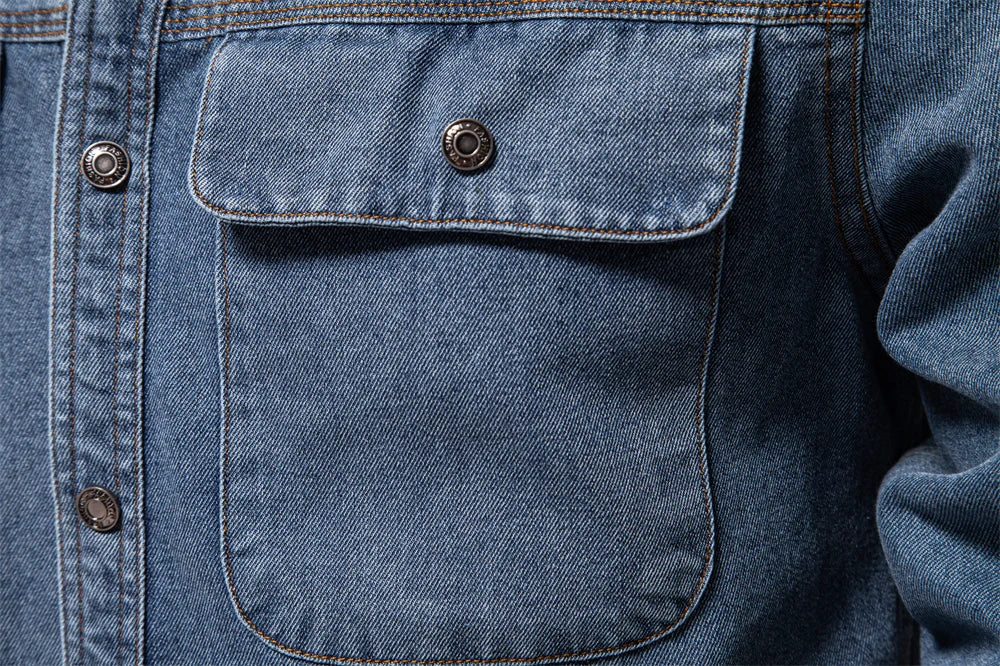 AIOPESON Brand New Mens 100% Cotton Denim Shirts Double Pocket Casual Cowboy Mens Shirts Long Sleeve Autumn Jeans Shirts for Men