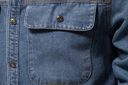 AIOPESON Brand New Mens 100% Cotton Denim Shirts Double Pocket Casual Cowboy Mens Shirts Long Sleeve Autumn Jeans Shirts for Men