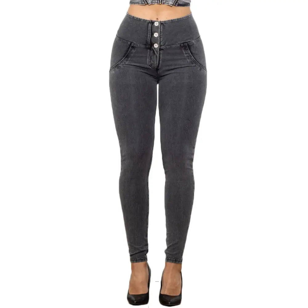 Shascullfites Melody Grey Lift Jeggings Button Up Women Jeans Butt Lift Jeans Women Pants Shaping Jeans High Waist Pencil Pants