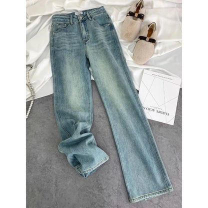 Blue Women Jeans Streetwear Vintage Fashion High Waisted Wide Leg Jean Female Trouser Letter Hip Hop Baggy Blue Denim Pants