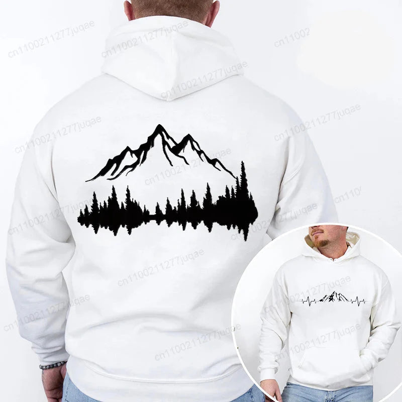 Sporty Streetwear Mountains Graphic Pullover Hoodie