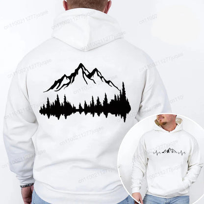 Sporty Streetwear Mountains Graphic Pullover Hoodie