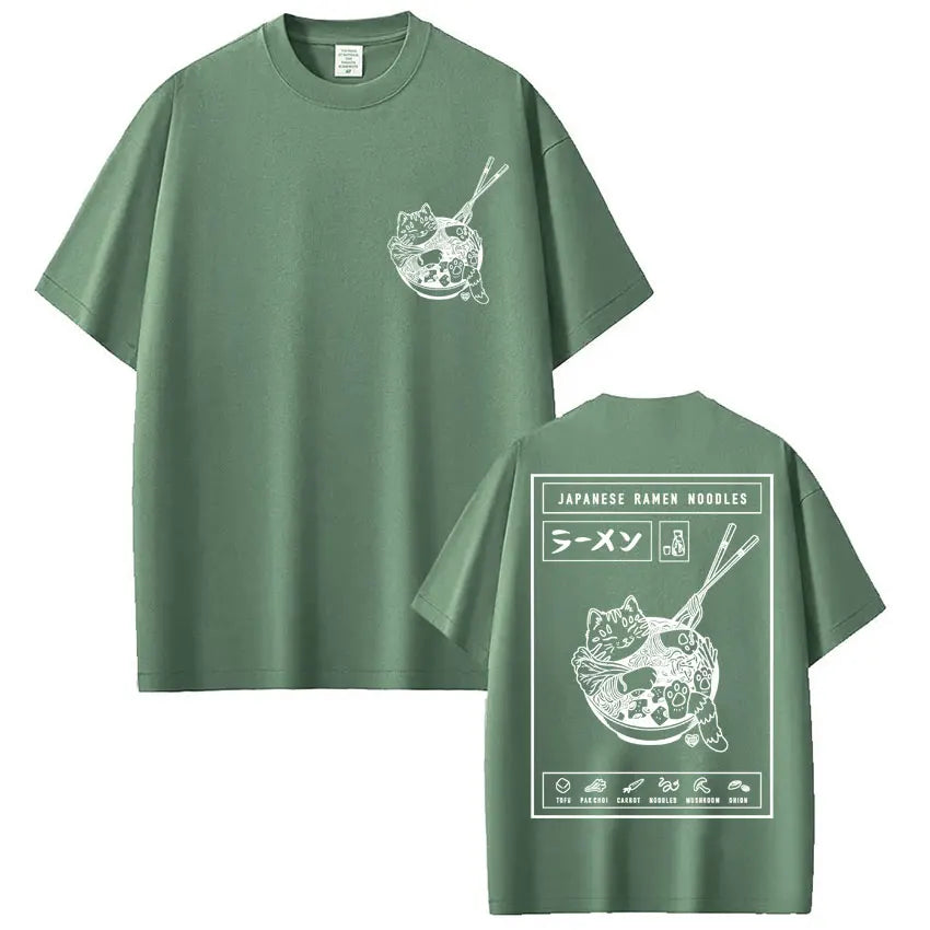 Japanese Ramen Cat Meme Vintage T-shirt