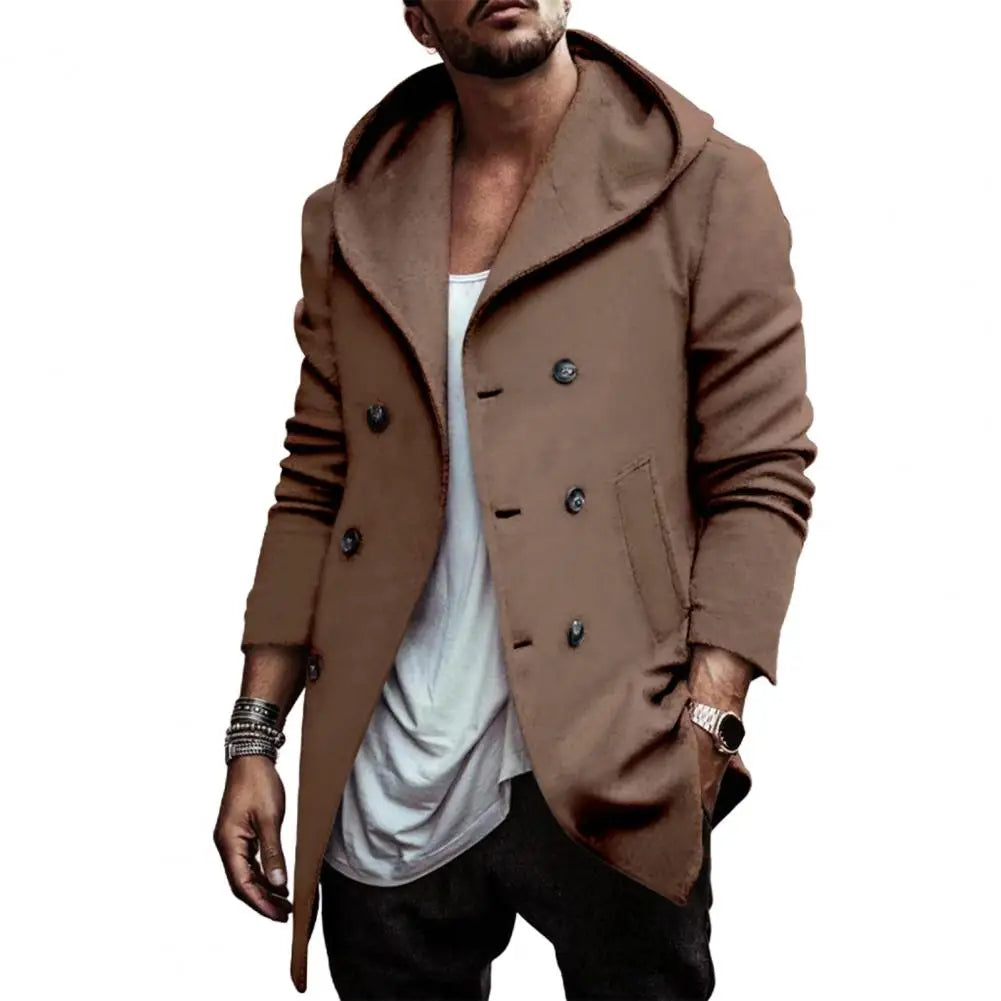 Men’s Double-Breasted Hooded Windbreaker Jacket