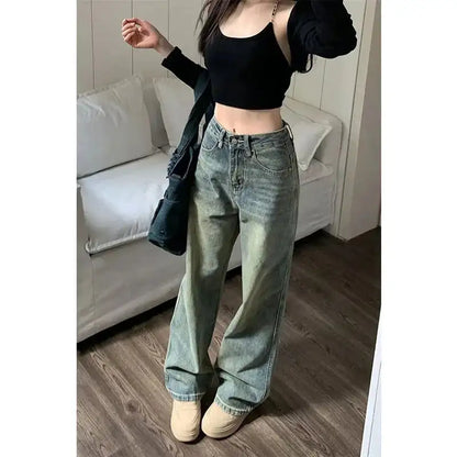 XPQBB Vintage Wide Leg Jeans for Women Streetwear High Waist Loose Straight Denim Pants Female 2024 Spring Wild Casual Trousers