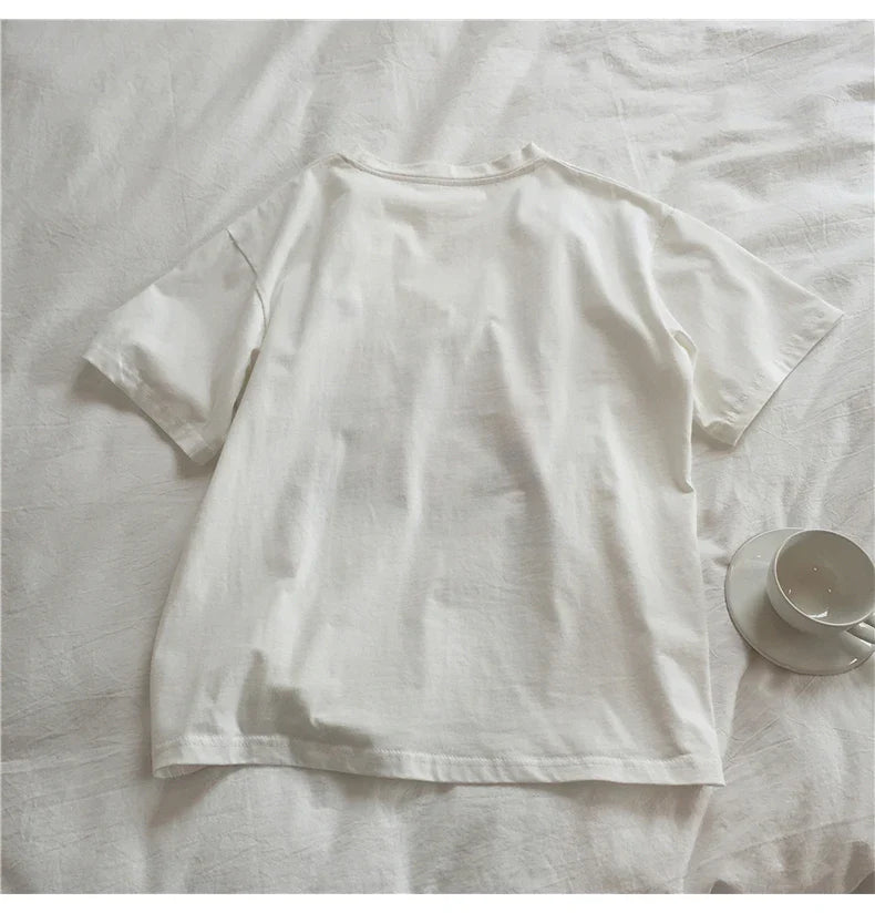 Loose Summer Cartoon Graphic Cotton Shirt