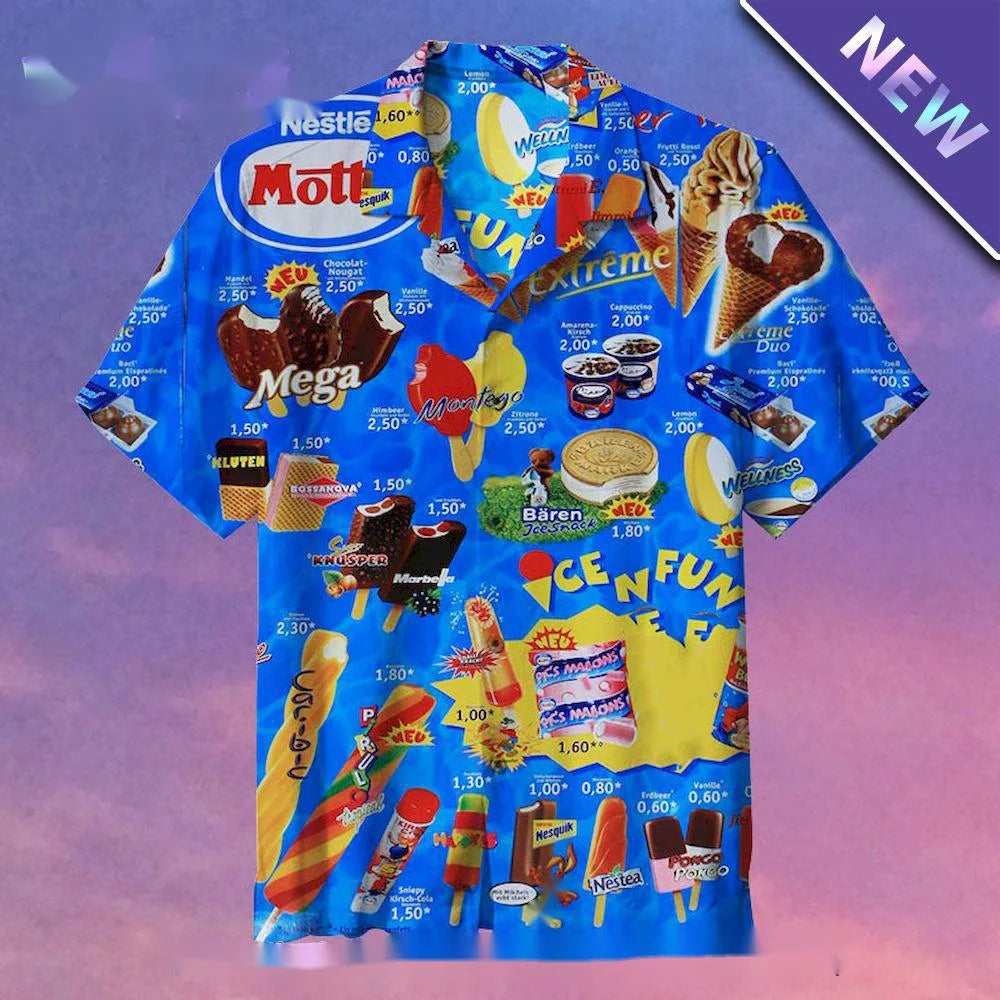 3D Printed 80s 90s Vintage Ice Cream Graphic Beach Shirts For Men Casual Short Sleeve Hawaii Shirts Tops Mens Designer Shirt