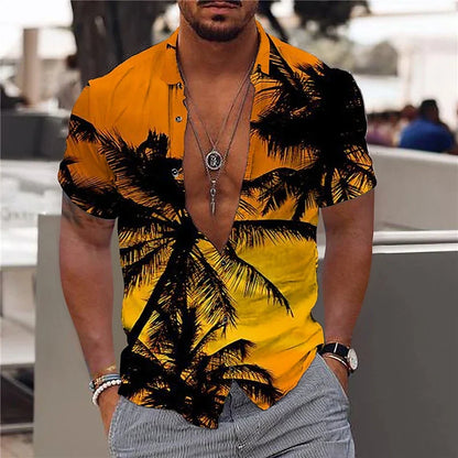 Casual Coconut Tree Graphic Hawaiian Shirts Summer Fashion Short Sleeve 3D Printed Beach Shirt Loose Vacation Mens Clothing New