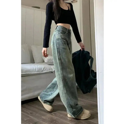 XPQBB Vintage Wide Leg Jeans for Women Streetwear High Waist Loose Straight Denim Pants Female 2024 Spring Wild Casual Trousers
