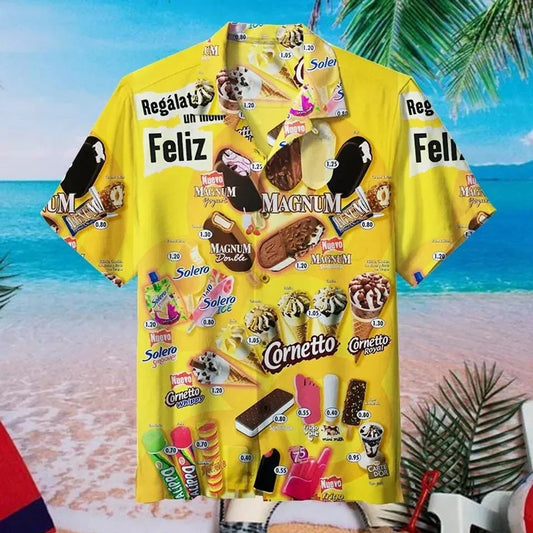 3D Printed 80s 90s Vintage Ice Cream Graphic Beach Shirts For Men Casual Short Sleeve Hawaii Shirts Tops Mens Designer Shirt