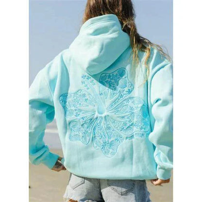 Embroidered Long Sleeve Hoodie with Kangaroo Pocket Pullover