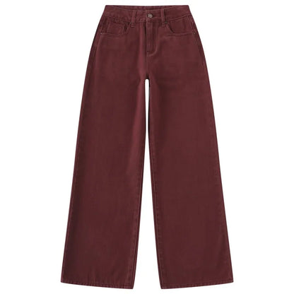 FINEWORDS Retro Angela Red Winter Jeans Women Thicken Cashmere High Waist Baggy Jeans Streetwear Casual Wide Leg Denim Pants