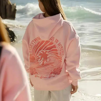 Embroidered Long Sleeve Hoodie with Kangaroo Pocket Pullover