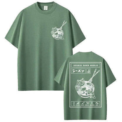 Japanese Ramen Cat Meme Vintage T-shirt