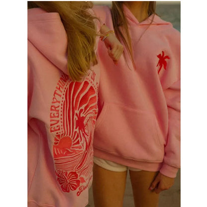 Embroidered Long Sleeve Hoodie with Kangaroo Pocket Pullover