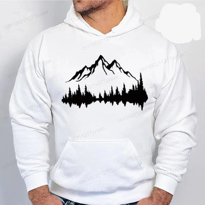 Sporty Streetwear Mountains Graphic Pullover Hoodie