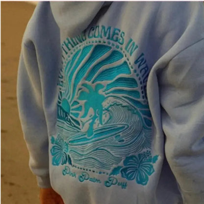 Embroidered Long Sleeve Hoodie with Kangaroo Pocket Pullover