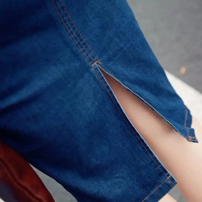 Vintage Button Up Jeans Dress Women Blue Lapel Denim Vestidos Winter Office Slim Long Sleeve Mid-Cuff Denim with Belt Long Dress
