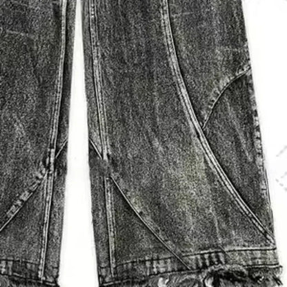 PFNW Spliced Design Washed Denim Jeans Men's Streetwear Fashion Straight Leg Denim Pants Hip Hop Trendy Trousers Spring 28W4634