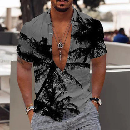 Casual Coconut Tree Graphic Hawaiian Shirts Summer Fashion Short Sleeve 3D Printed Beach Shirt Loose Vacation Mens Clothing New
