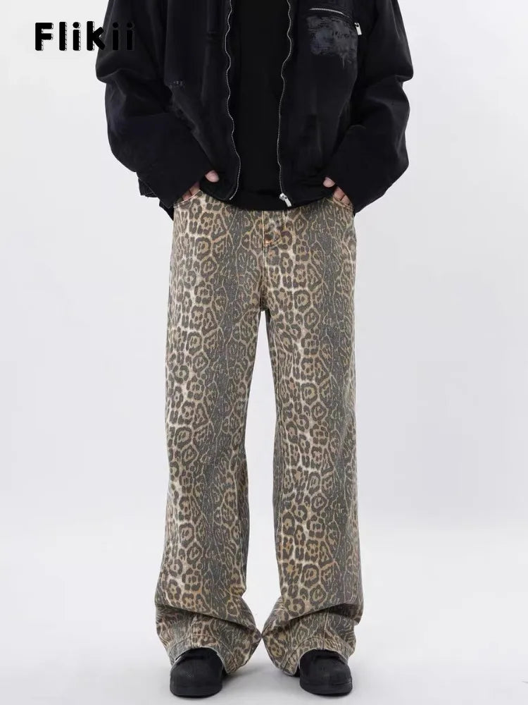 Y2k Vintage Leopard Print Loose Women Jeans Autumn New Classic Straight High Waist Slim Casual Fashion Female Jeans 2024 New