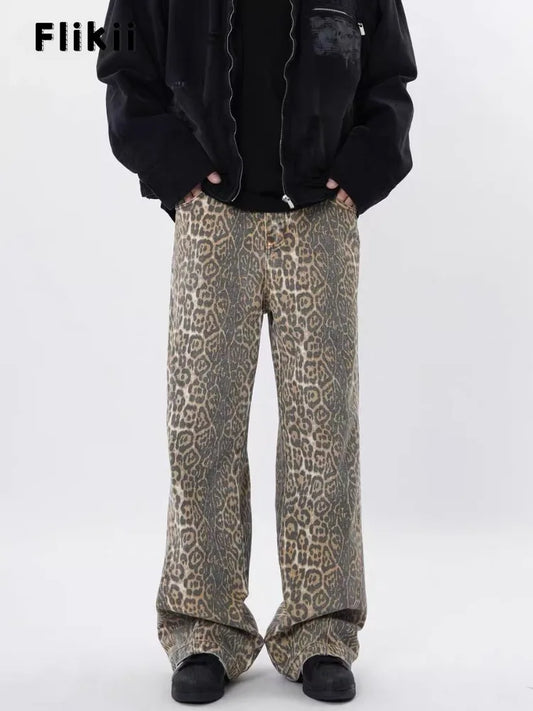 Y2k Vintage Leopard Print Loose Women Jeans Autumn New Classic Straight High Waist Slim Casual Fashion Female Jeans 2024 New