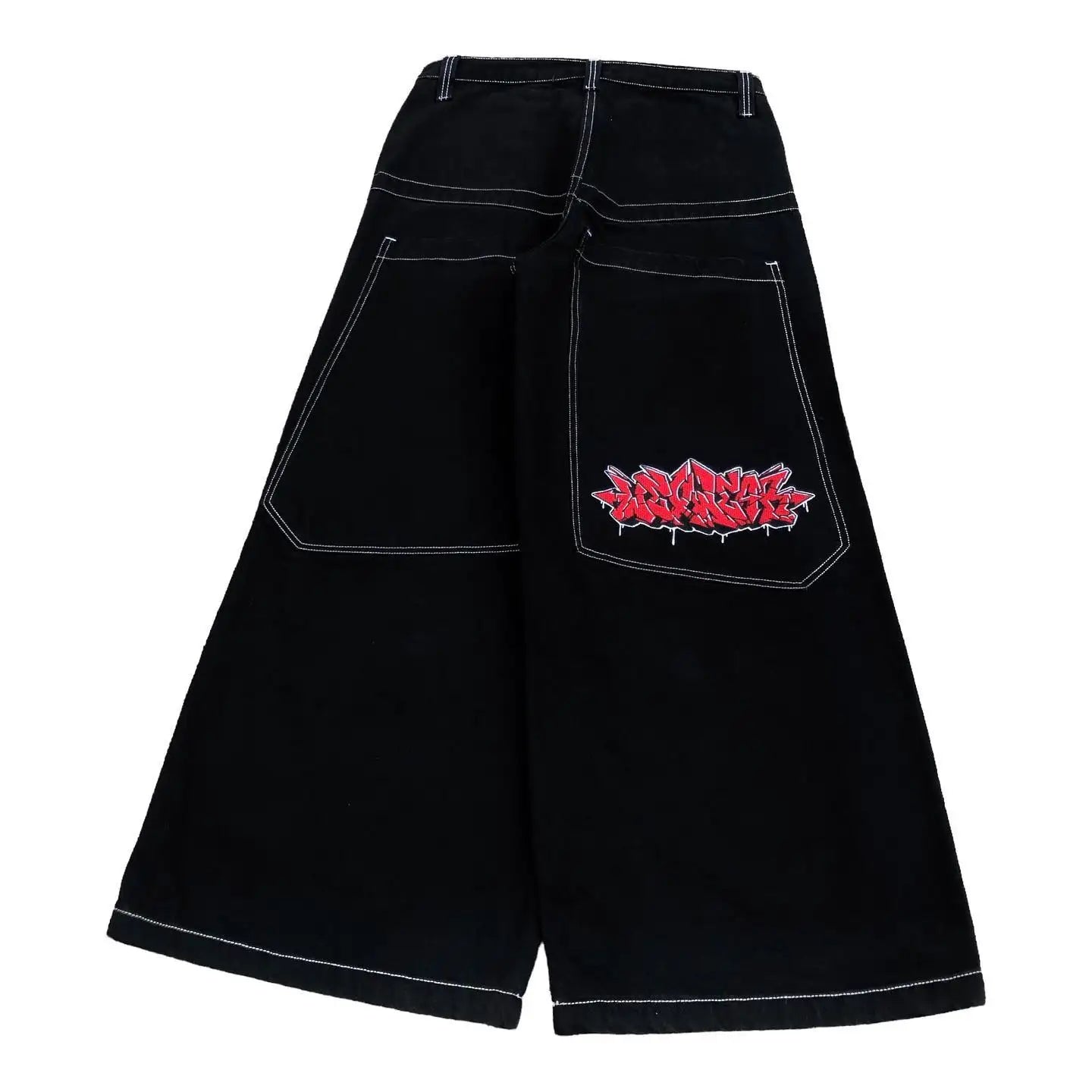 2023 New American Harajuku retro skull print straight high waist Y2K women's washed grey jeans Streetwear Gothic wide trousers