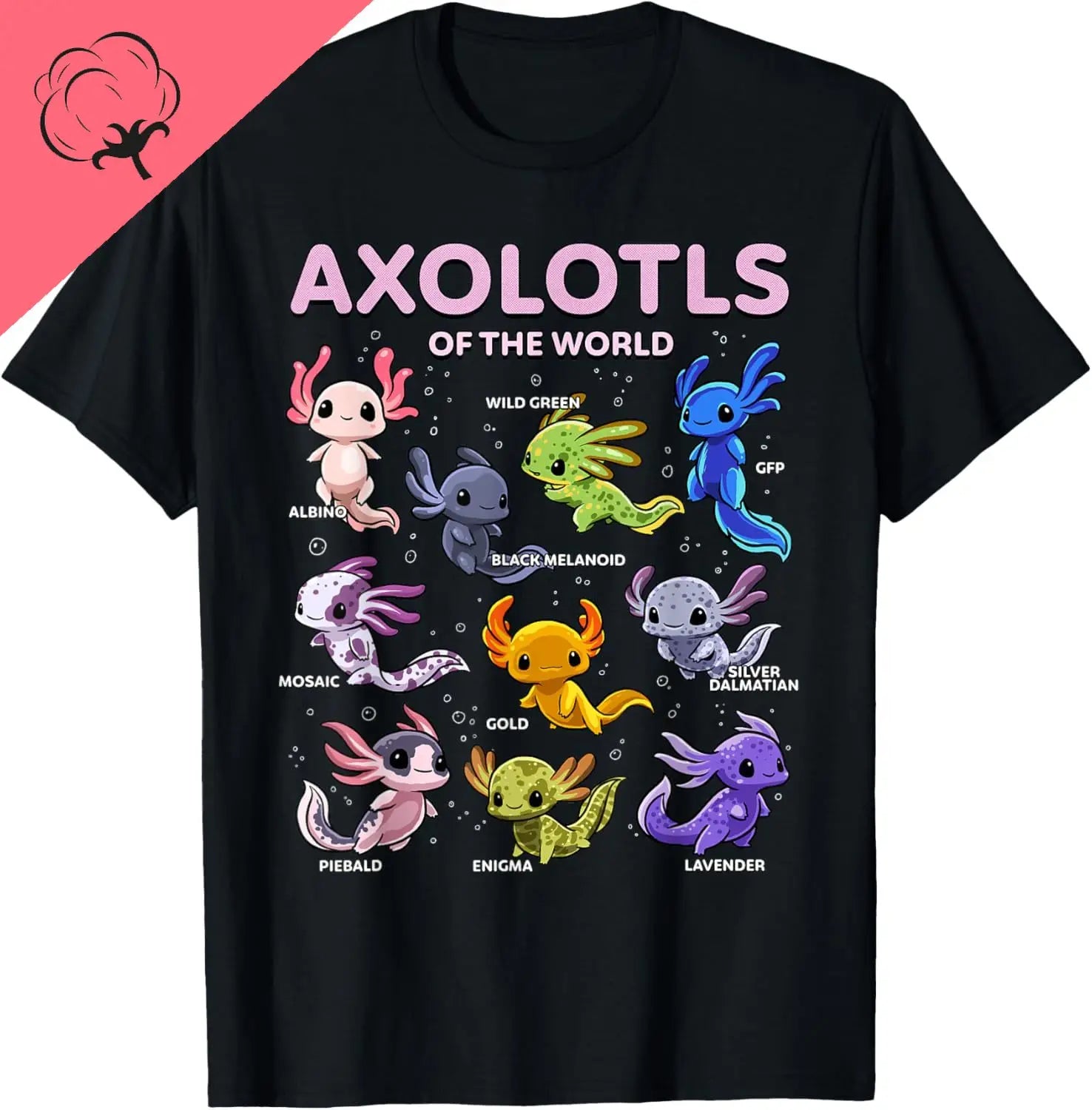 The World Kawaii Types of Axolotl Fish Amphibian T-Shirt
