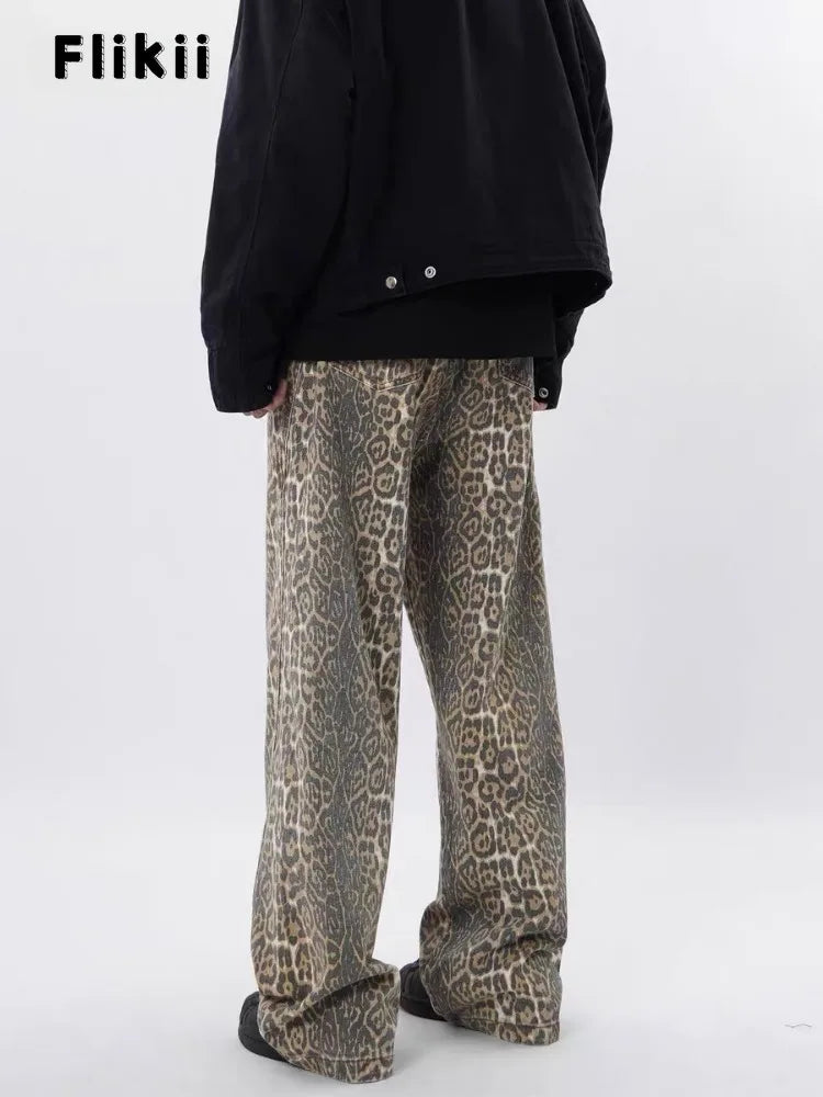 Y2k Vintage Leopard Print Loose Women Jeans Autumn New Classic Straight High Waist Slim Casual Fashion Female Jeans 2024 New