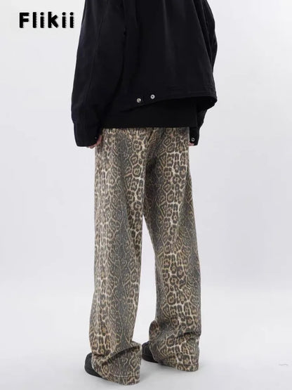 Y2k Vintage Leopard Print Loose Women Jeans Autumn New Classic Straight High Waist Slim Casual Fashion Female Jeans 2024 New